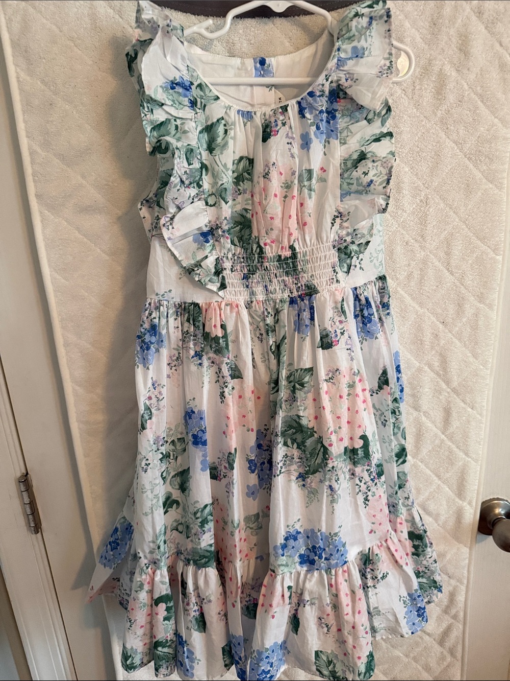 Janie and Jack White Dress with Green and Pink Floral Watercolor Print